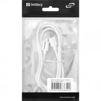Sandberg USB-C USB-C 65W 1M SAVER, 1 m, USB C, USB C, USB 2.0, balta
