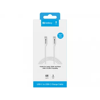 Sandberg USB-C įkrovimo laidas 1M, 65W, 1 m, USB C, USB C, USB 3.2 Gen 1 (3.1 Gen 1), Baltas