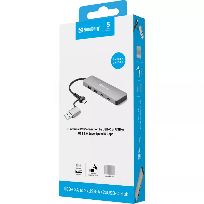 Sandberg USB-C/A į 2xUSB-A+2xUSB-C šakotuvas