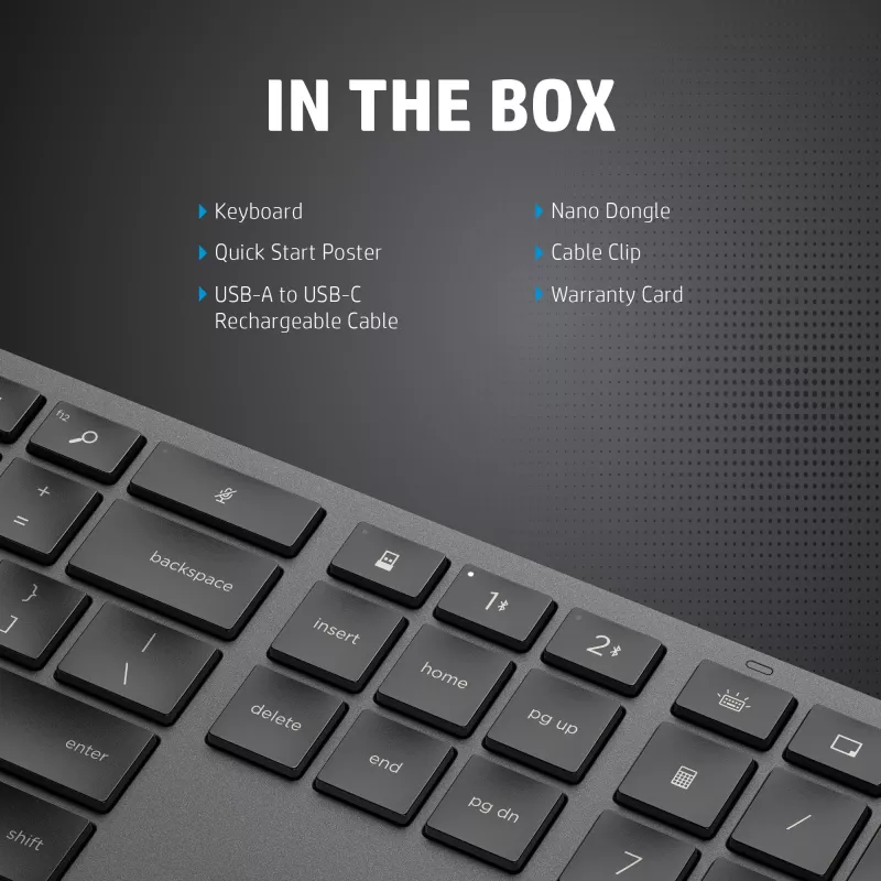 HP 975 dviejų režimų belaidė klaviatūra, pilno dydžio, mechaninė, QWERTY