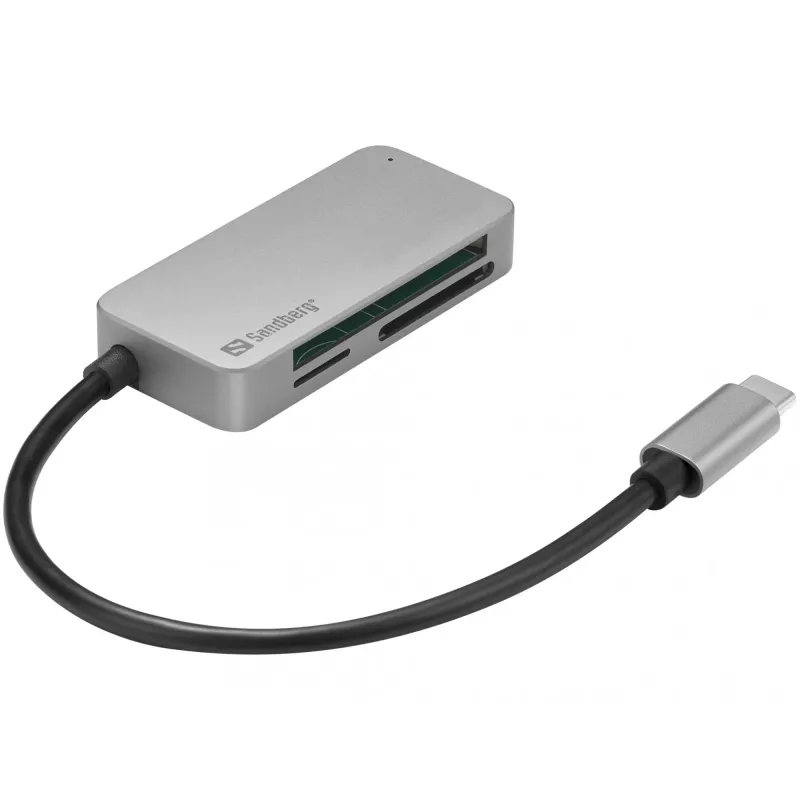 Sandberg USB-C Multi Card Reader Pro, CF, MMC, MicroSD (TransFlash), SD, SDHC, SDXC, xD, juoda, USB 3.2 Gen 1 (3.1 Gen 1) Type-C, 1 vnt., 82 mm, 23 mm