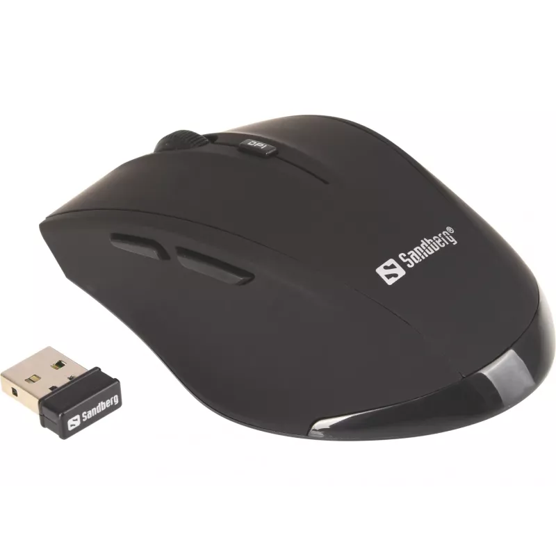 Sandberg Wireless pelė Pro, dešiniarankė, optinė, RF belaidė, 1600 DPI, juoda