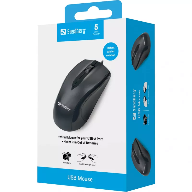 „Sandberg“ USB pelė, dešiniarankiams, optinė, USB Type-A, 1200 DPI, juoda