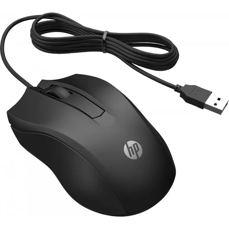 HP laidinė pelė 100, abiem rankoms tinkama, optinė, USB Type-A, 1600 DPI, juoda