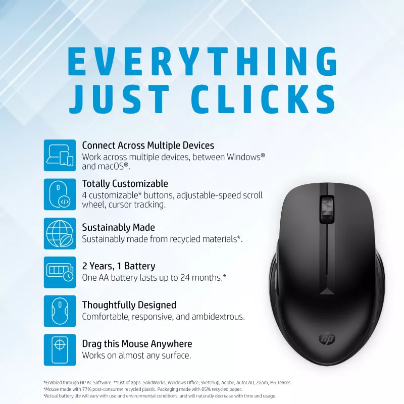 Pelė HP 435 Multi-Device Wireless RF Wireless + Bluetooth