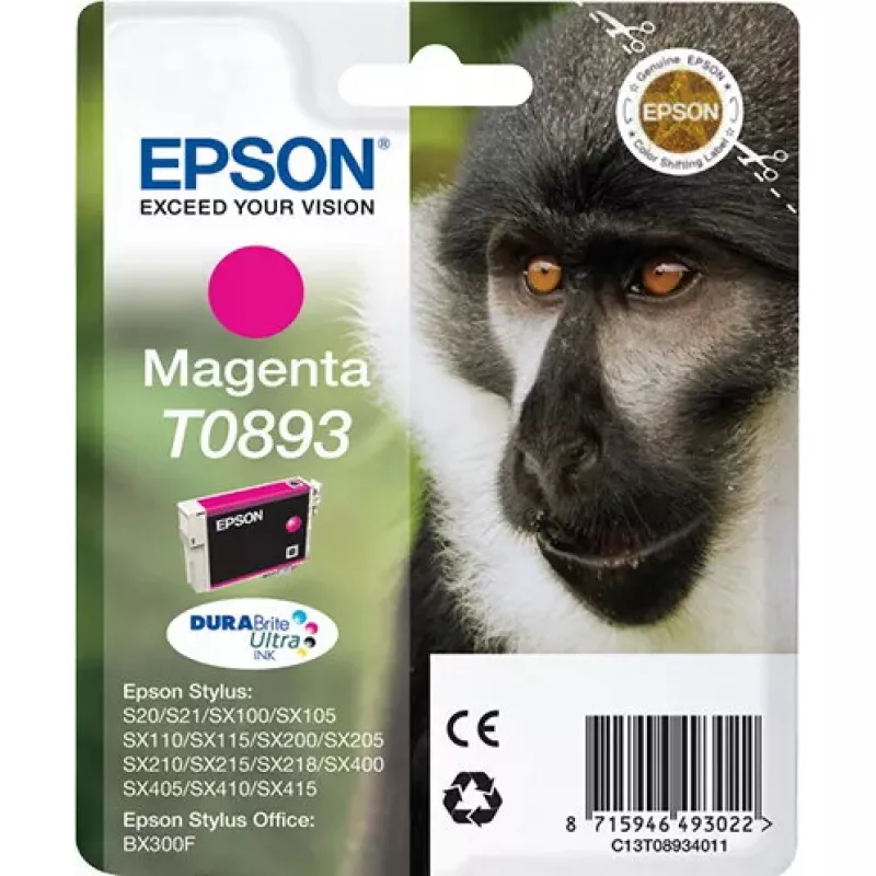 Epson Monkey Singlepack Magenta T0893 DURABrite Ultra rašalas