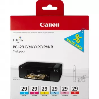 Canon PGI-29 C/M/Y/PC/PM/R 6 rašalo kasetės kelių pakuotė