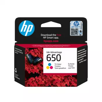 HP 650 trijų spalvų Originali „Ink Advantage“ rašalinė kasetė, žalsvai mėlyna, rausvai raudona, geltona, 1 vnt., 200 puslapių