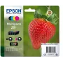 „Epson Strawberry“ daugialypė pakuotė 4 spalvų rašalas 29 Claria Home, juoda, žydra, purpurinė, geltona, 5,3 ml, 3,2 ml, 1 vnt., 175 puslapiai, Daugialypė pakuotė