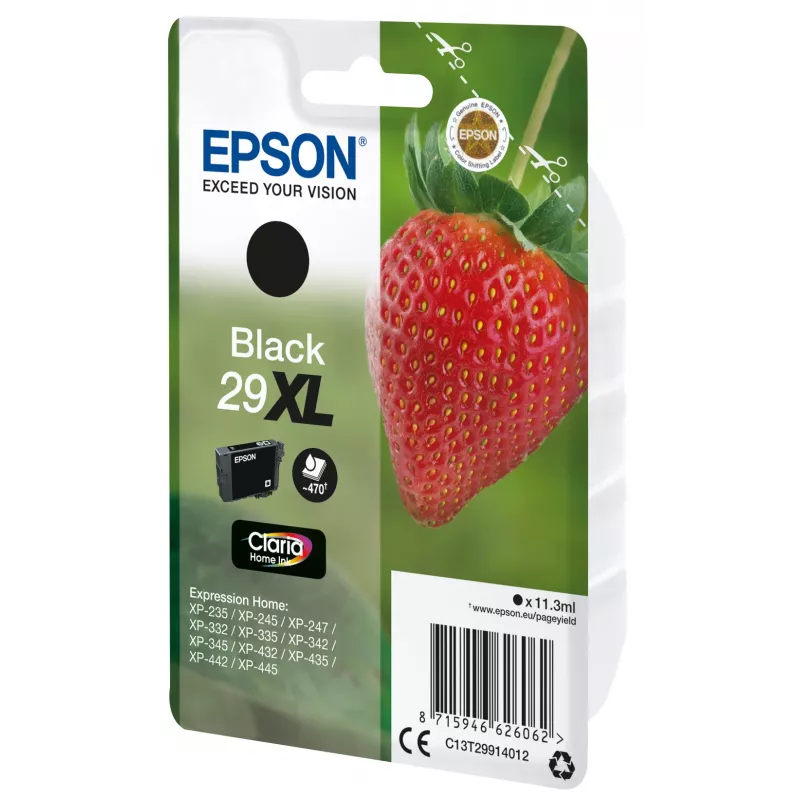 Epson Strawberry Singlepack Juoda 29XL Claria Home rašalas, didelės talpos (XL), juodas, pigmentinis rašalas, 11,3 ml, 1 vnt., 470 puslapių