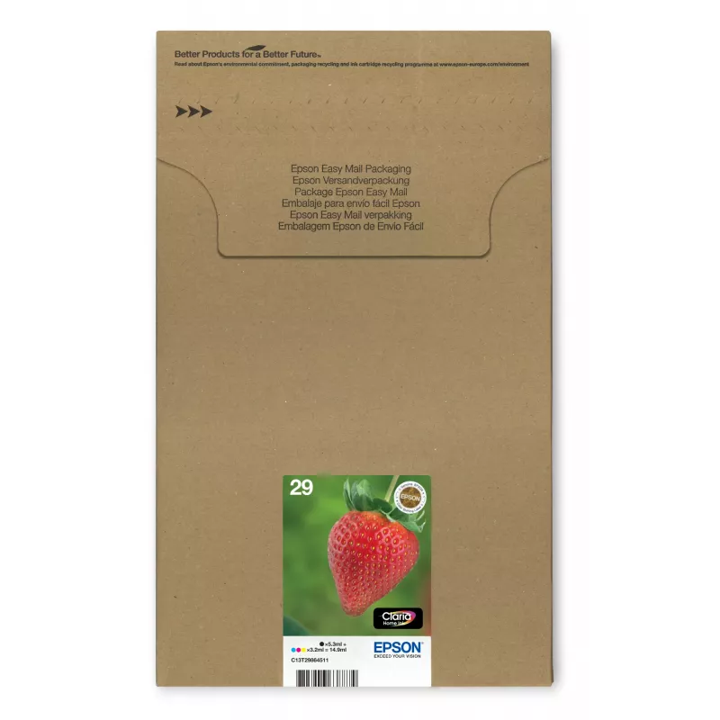 Epson Strawberry Multipack 4 spalvų 29 EasyMail, standartinė talpa, juoda, žydra, purpurinė, geltona, 5,3 ml, 3,2 ml, 1 vnt., kelių pakuotė