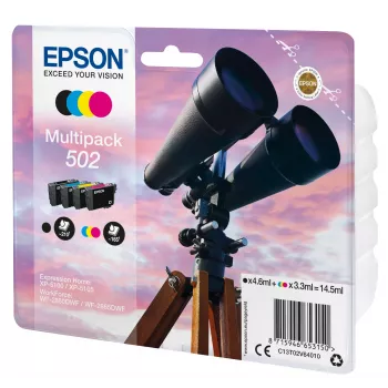 Epson Multipack 4 spalvų 502 rašalas, standartinės talpos, juodas, žydras, rausvai raudonas, geltonas, 4,6 ml, 3,3 ml, 1 vnt., 210 puslapių