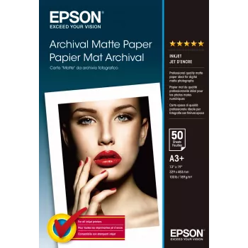 Epson Archival Matte Paper, DIN A3+, 189 g/m², 50 lapų, spausdinimas rašaliniu spausdintuvu, A3+ (330x483 mm), matinis, 50 lapų, 192 g/m², baltas