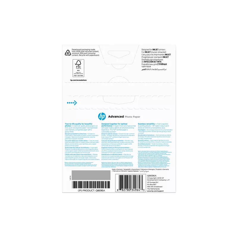“HP Advanced” blizgus fotopopierius, 250 g/m², 13 x 18 cm (127 x 178 mm), 25 lapai