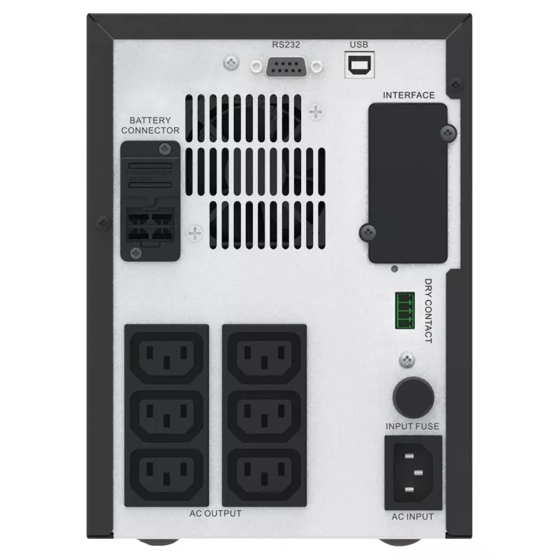 APC Easy UPS 1 Ph Line Interactive, 1000VA, Tower, 230V, 6 IEC C13 lizdų, AVR, sausojo kontakto jungtis, LCD, be tinklo kortelės palaikymo