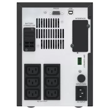 APC Easy UPS 1 Ph Line Interactive, 1500VA, Tower, 230V, 6 IEC C13 lizdai, AVR, Sausas kontaktas, LCD, be tinklo plokštės palaikymo