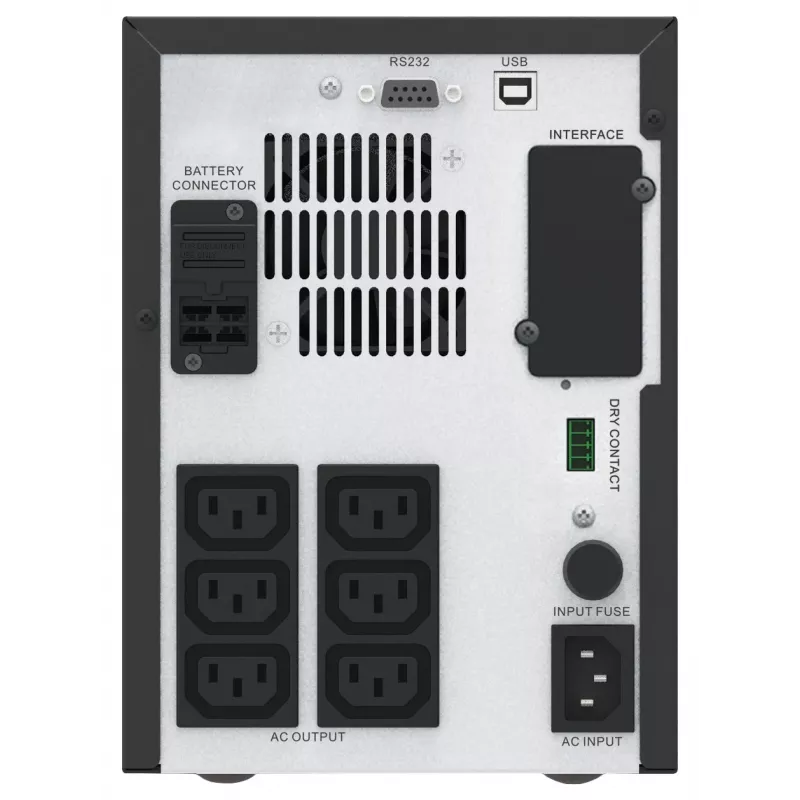 APC Easy UPS 1 Ph Line Interactive, 1500VA, Tower, 230V, 6 IEC C13 lizdai, AVR, Sausas kontaktas, LCD, be tinklo plokštės palaikymo