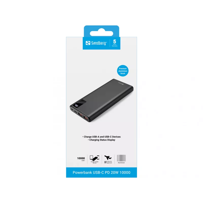 Nešiojama baterija Sandberg Powerbank USB-C PD 20W 10000, 10000 mAh