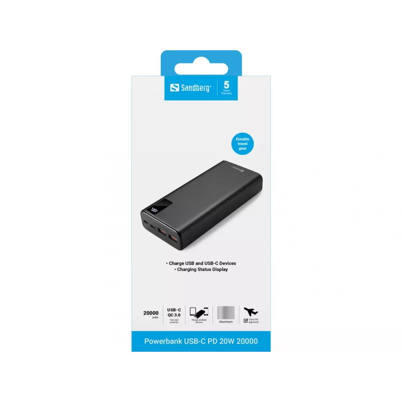 Nešiojama baterija Sandberg Powerbank USB-C PD 20W 20000, 20000 mAh