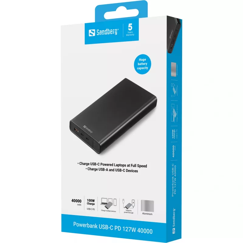 Nešiojamoji išorinė baterija Sandberg USB-C PD 127W 40000 mAh