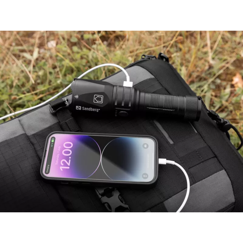 Sandberg Survivor Torch Powerbank 5000, Rankinis žibintuvėlis, Juoda, Aliuminis, IPX4, -30 - 40 °C, FCC, RoHS, UKCA, CE