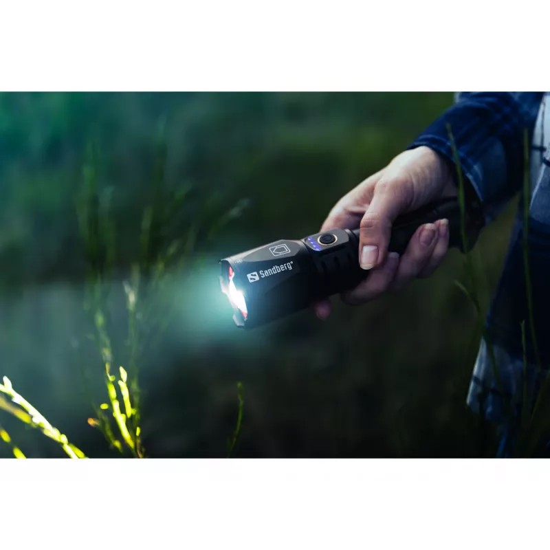 Sandberg Survivor Torch Powerbank 5000, Rankinis žibintuvėlis, Juoda, Aliuminis, IPX4, -30 - 40 °C, FCC, RoHS, UKCA, CE