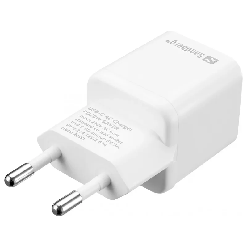 Sandberg USB-C kroviklis PD20W SAVER, patalpų, kintamoji srovė, 12 V, 3 A, balta
