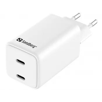 Sandberg AC Charger Dual USB-C PD65W EU, vidaus, kintamoji srovė, 20 V, 3,25 A, balta