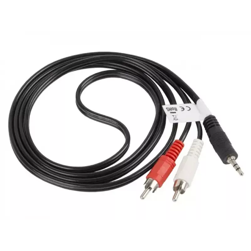 Garso kabelis LANBERG 3,5 mm į 2×RCA, kištukas, 1,5 m, juodas