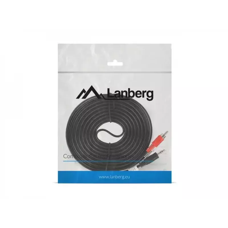 Garso kabelis LANBERG 3,5 mm į 2×RCA kištukas, 5 m, juodas