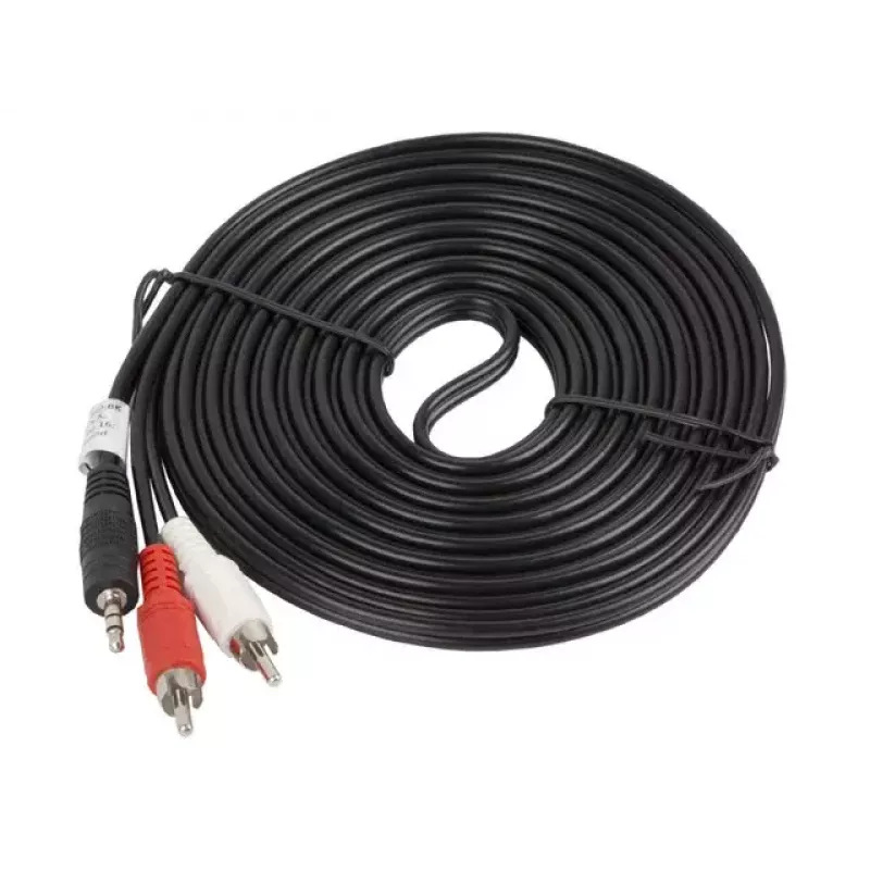 Garso kabelis LANBERG 3,5 mm į 2×RCA kištukas, 5 m, juodas