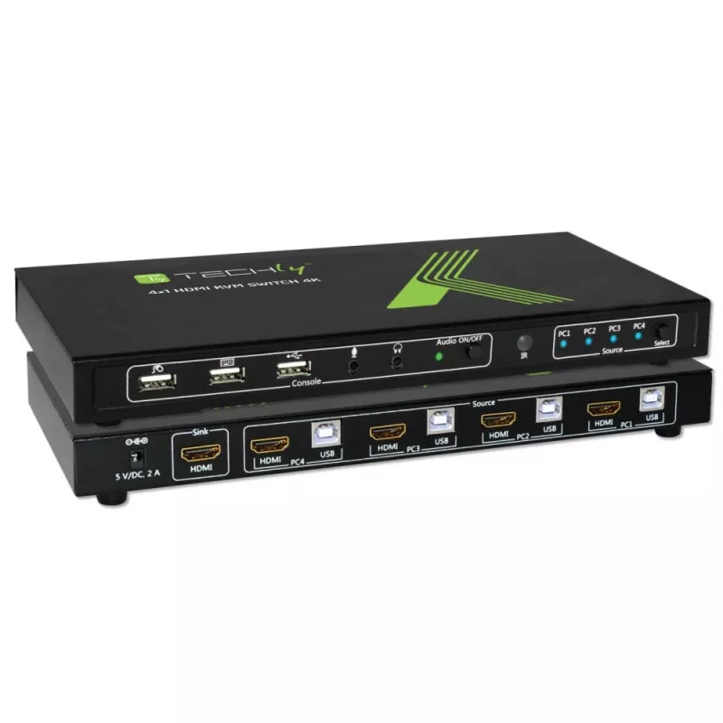 Techly 4x1 USB HDMI 4Kx2K IDATA KVM-HDMI4U KVM komutatorius juodas