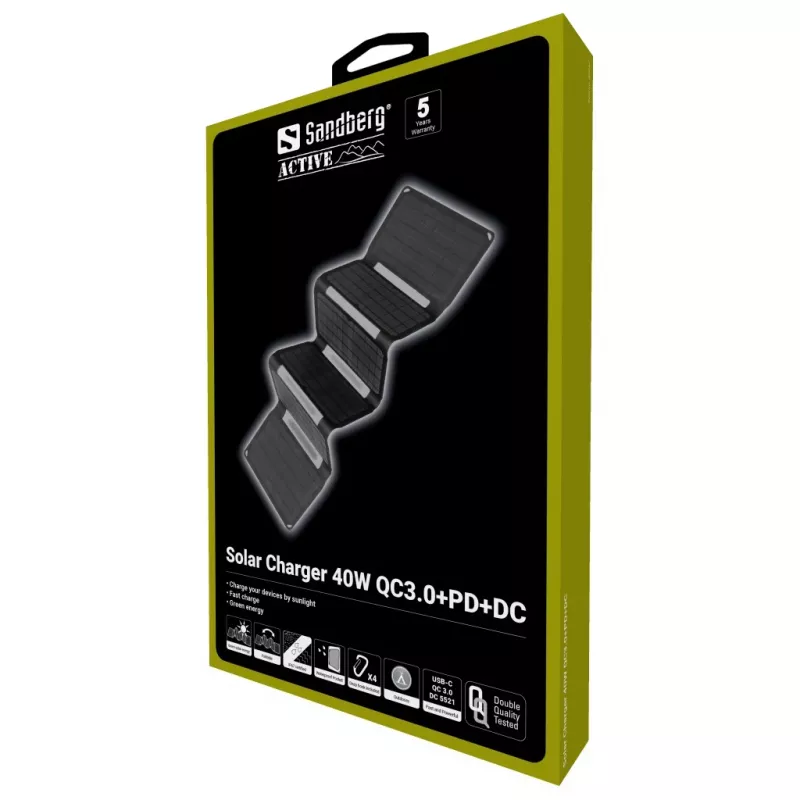 Sandberg Solar Charger 40W QC3.0+PD+DC, lauko, saulės, juoda