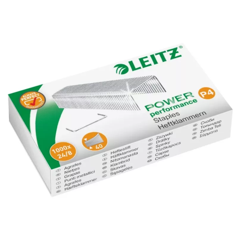 Leitz segtukai Power Performance P4 24/8 dėžutė 1000 vnt., 24/8, 1000 segtukų, 24/8, plienas, Leitz, 60 g