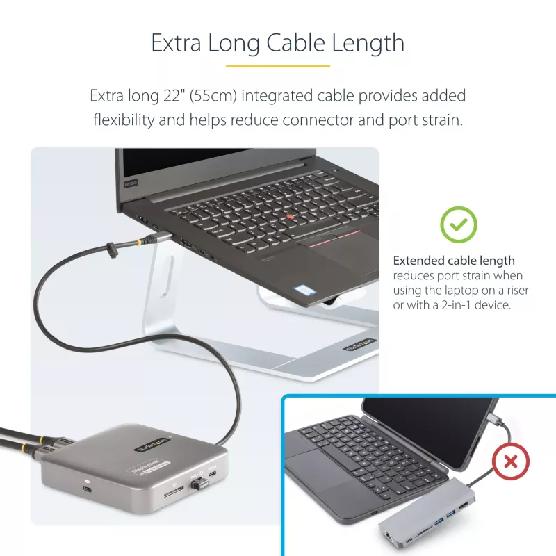 StarTech.com USB C dokinė stotelė, du 4K 60 Hz HDMI, suderinama su Macbook Pro (M1/M2/M3/M4) ir Windows, USB-A/USB-C 10 Gb/s centras, 100 W galios tiekimas, GbE, SD, 22 colių / 56 cm laidas