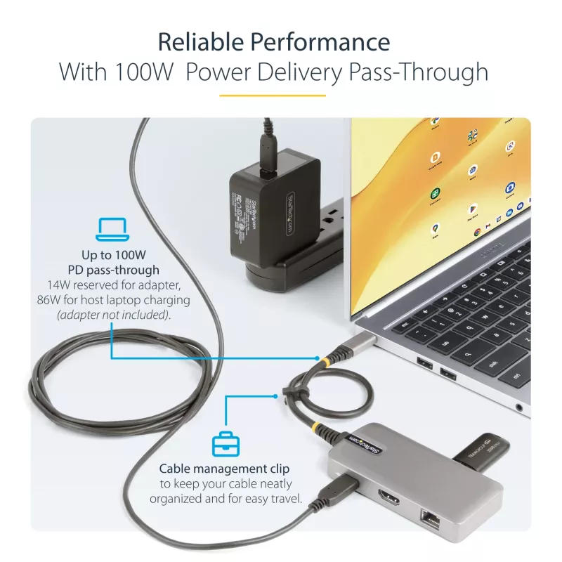 StarTech.com USB-C daugiafunkcis adapteris - 4K 60Hz HDMI - HDR - 2 prievadų 5Gbps USB 3.0 šakotuvas - 100W maitinimo perdavimas - GbE - Works with Chromebook sertifikuotas - Windows/macOS