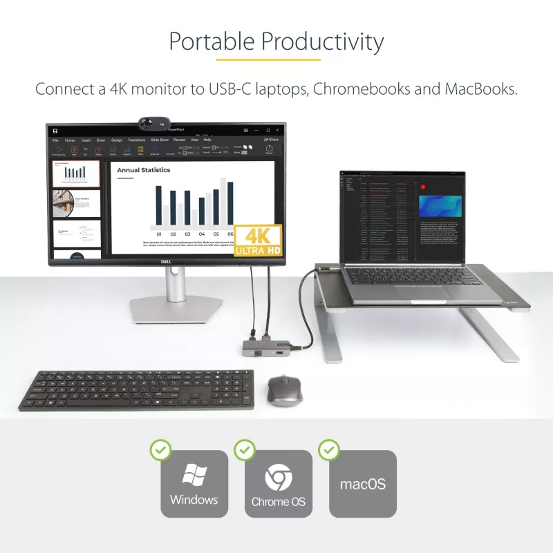 StarTech.com USB-C daugiafunkcis adapteris - 4K 60Hz HDMI su HDR - 3 prievadų USB šakotuvas - 100W maitinimo perdavimas - sertifikuotas veikia su Chromebook - Windows/macOS/iPadOS/Android™