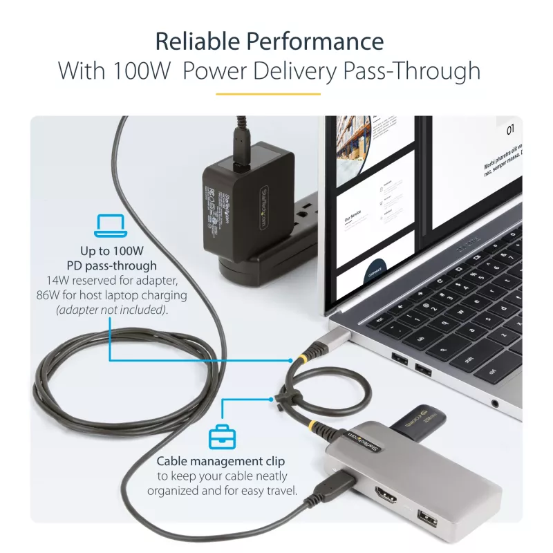 StarTech.com USB-C daugiafunkcis adapteris - 4K 60Hz HDMI su HDR - 3 prievadų USB šakotuvas - 100W maitinimo perdavimas - sertifikuotas veikia su Chromebook - Windows/macOS/iPadOS/Android™