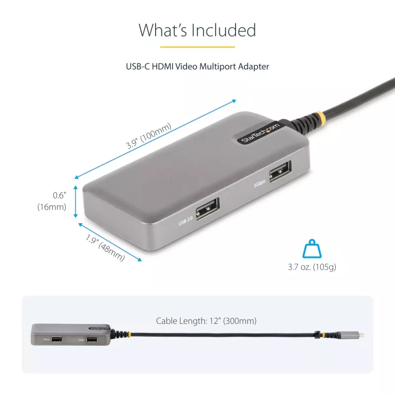 StarTech.com USB-C daugiafunkcis adapteris - 4K 60Hz HDMI su HDR - 3 prievadų USB šakotuvas - 100W maitinimo perdavimas - sertifikuotas veikia su Chromebook - Windows/macOS/iPadOS/Android™