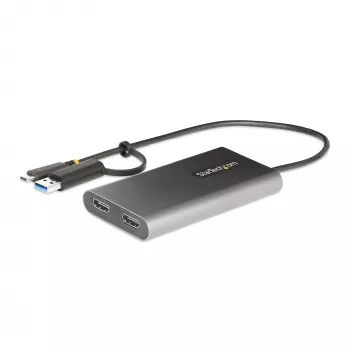 StarTech.com USB-C į dvigubą HDMI adapterį - USB-C arba A į 2x HDMI - 4K 60Hz - 100W maitinimo perdavimas - 1 pėdos (30 cm) integruotas kabelis - USB į HDMI kelių monitorių keitiklis nešiojamam kompiuteriui - TAA