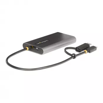 StarTech.com USB-C į dvigubą HDMI adapterį - USB-C arba A į 2x HDMI - 4K 60Hz - 100W maitinimo perdavimas - 1 pėdos (30 cm) integruotas kabelis - USB į HDMI kelių monitorių keitiklis nešiojamam kompiuteriui - TAA