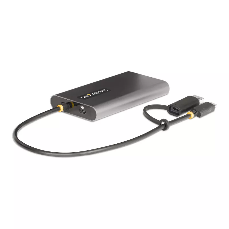 StarTech.com USB-C į dvigubą HDMI adapterį - USB-C arba A į 2x HDMI - 4K 60Hz - 100W maitinimo perdavimas - 1 pėdos (30 cm) integruotas kabelis - USB į HDMI kelių monitorių keitiklis nešiojamam kompiuteriui - TAA