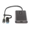 StarTech.com USB-C į dvigubą HDMI adapterį - USB-C arba A į 2x HDMI - 4K 60Hz - 100W maitinimo perdavimas - 1 pėdos (30 cm) integruotas kabelis - USB į HDMI kelių monitorių keitiklis nešiojamam kompiuteriui - TAA