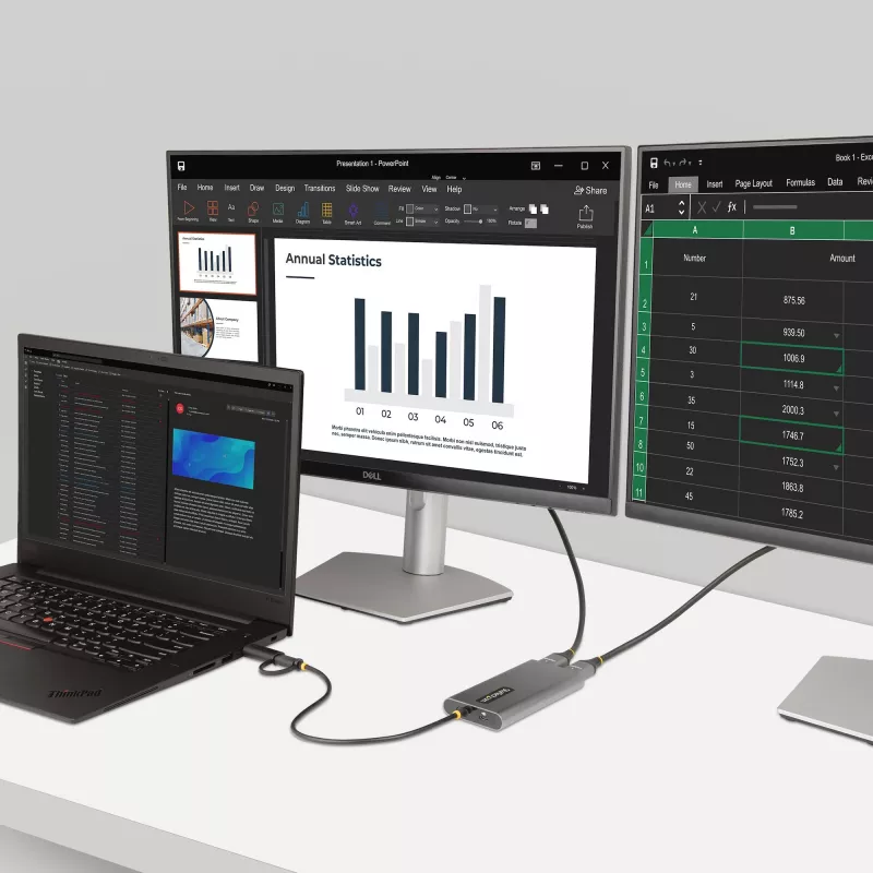 StarTech.com USB-C į dvigubą HDMI adapterį - USB-C arba A į 2x HDMI - 4K 60Hz - 100W maitinimo perdavimas - 1 pėdos (30 cm) integruotas kabelis - USB į HDMI kelių monitorių keitiklis nešiojamam kompiuteriui - TAA