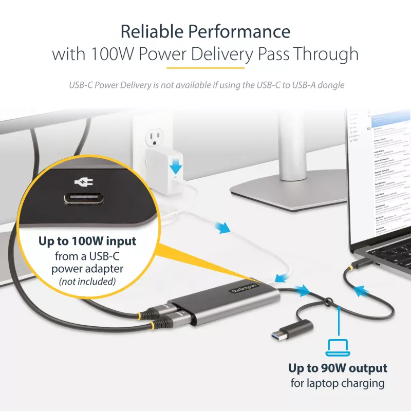 StarTech.com USB-C į dvigubą HDMI adapterį - USB-C arba A į 2x HDMI - 4K 60Hz - 100W maitinimo perdavimas - 1 pėdos (30 cm) integruotas kabelis - USB į HDMI kelių monitorių keitiklis nešiojamam kompiuteriui - TAA