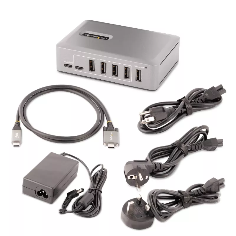 StarTech.com 10 prievadų USB-C šakotuvas – 8x USB-A/2x USB-C – maitinamas su 65W maitinimo šaltiniu – USB 3.1 10 Gbps – staliniam / nešiojamam kompiuteriui skirtas USB šakotuvas su USB-IF sertifikuotu 3 pėdų fiksuojamu kabeliu, USB C šakotuvas