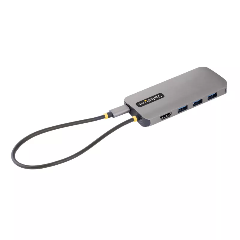 StarTech.com USB-C universali jungtis, 4K 60Hz HDMI vaizdo išvestis, 3 prievadų 5 Gbps USB-A šakotuvas, 100 W USB maitinimo perdavimas / GbE / SD / MicroSD, 30 cm laidas, nešiojama nešiojamojo kompiuterio dokinimo stotelė