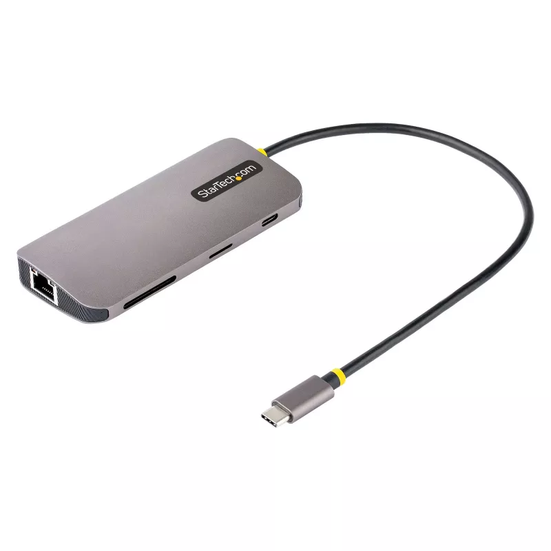 StarTech.com USB-C universali jungtis, 4K 60Hz HDMI vaizdo išvestis, 3 prievadų 5 Gbps USB-A šakotuvas, 100 W USB maitinimo perdavimas / GbE / SD / MicroSD, 30 cm laidas, nešiojama nešiojamojo kompiuterio dokinimo stotelė