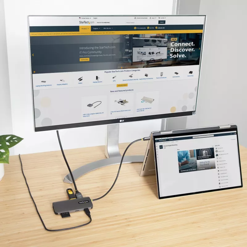 StarTech.com USB-C universali jungtis, 4K 60Hz HDMI vaizdo išvestis, 3 prievadų 5 Gbps USB-A šakotuvas, 100 W USB maitinimo perdavimas / GbE / SD / MicroSD, 30 cm laidas, nešiojama nešiojamojo kompiuterio dokinimo stotelė