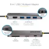 StarTech.com USB-C universali jungtis, 4K 60Hz HDMI vaizdo išvestis, 3 prievadų 5 Gbps USB-A šakotuvas, 100 W USB maitinimo perdavimas / GbE / SD / MicroSD, 30 cm laidas, nešiojama nešiojamojo kompiuterio dokinimo stotelė